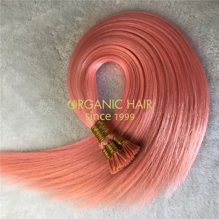 Customized human itip hair extensions Flamingo color X196